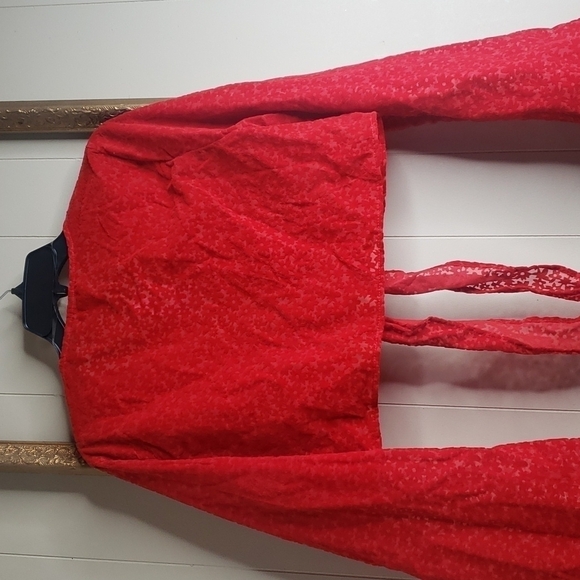 WILD Fable Women's Bell Long Sleeve Tie Front Top - Red Floral - Picture 8 of 10